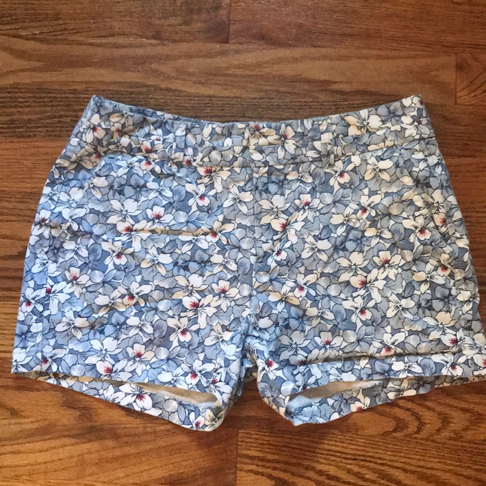 Blue Flower Print Khaki Shorts